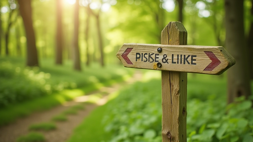 Wooden signpost marking walking route with painted directional arrows in natural parkland setting